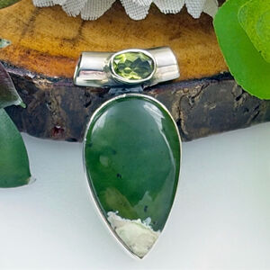 Peridot & Chrome Chalcedony Pendant Sterling Silver 925 Vintage Southwest